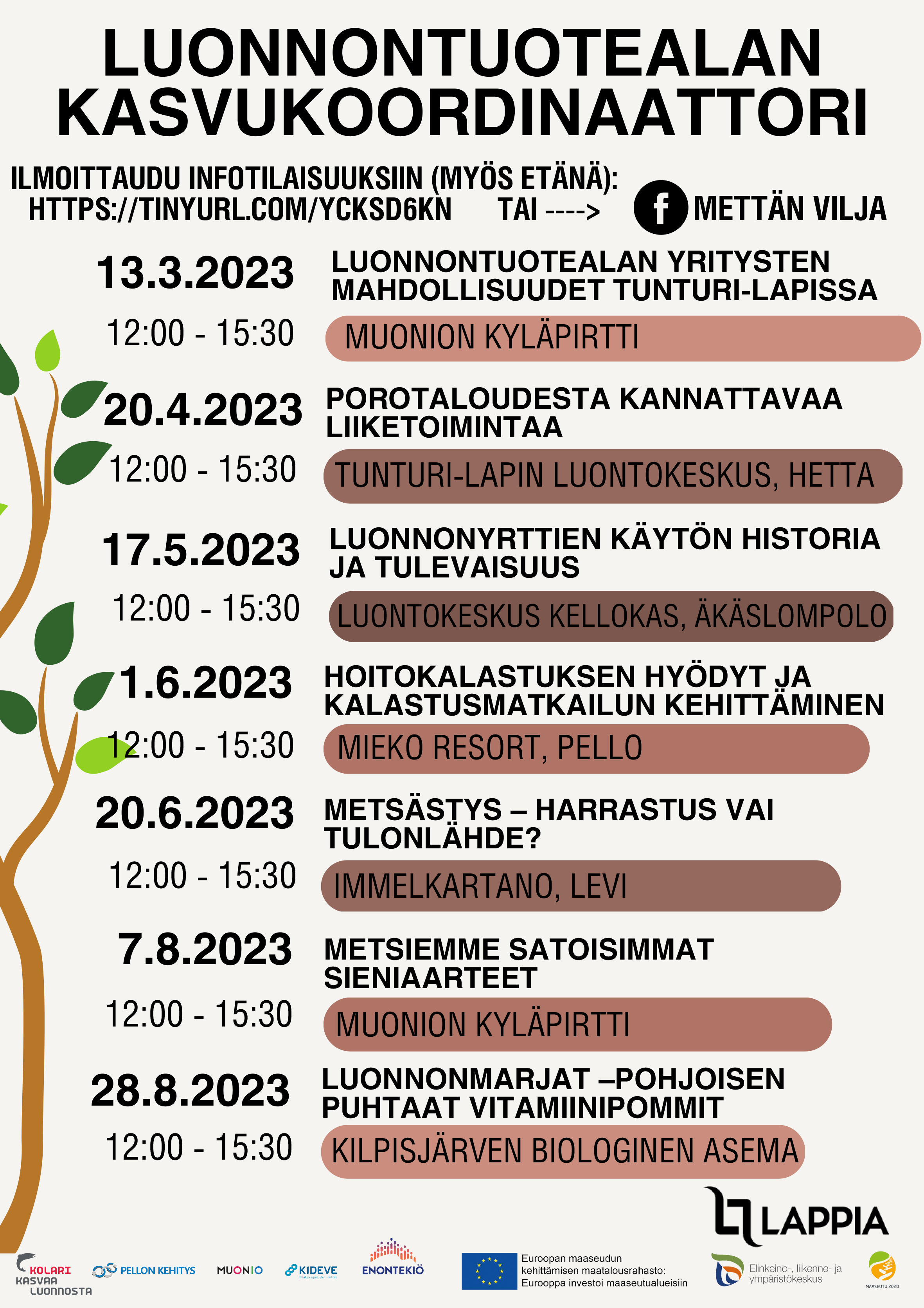 Luonnontuotealan kasvukoordinaattori-hankkeen infotilaisuudet kesällä 2023  - Kolarin kunta