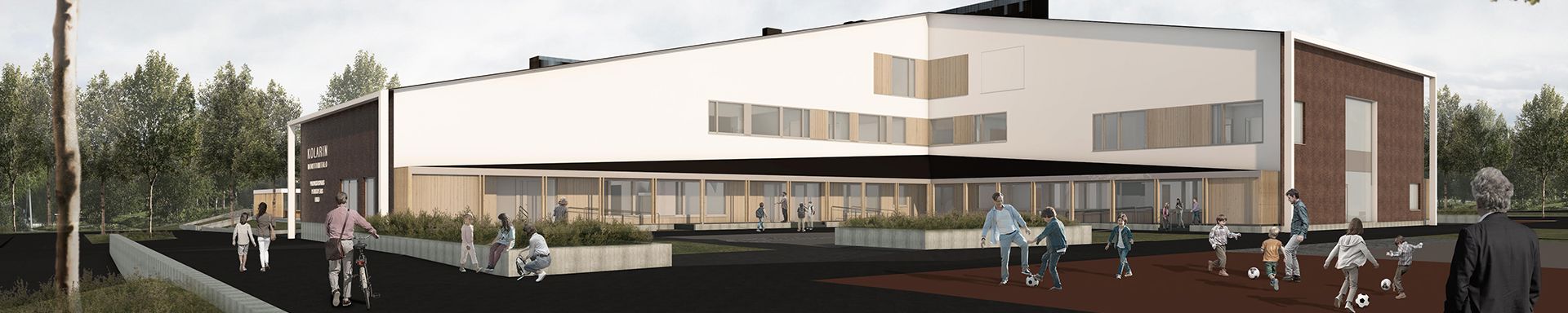 Kuvassa arkkitehtitoimiston havainne kuva tulevasta monitoimitalosta.