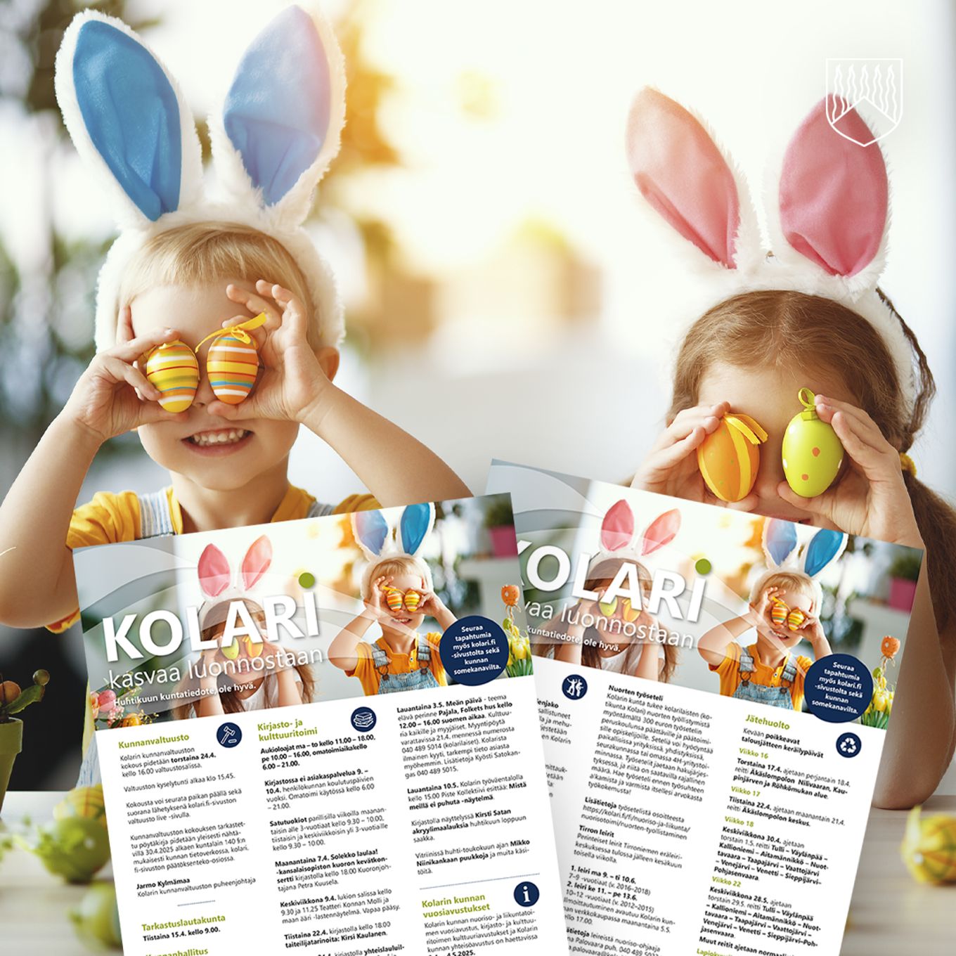 Kaksi lasta hassuttelee pääsiäistunnelmissa.